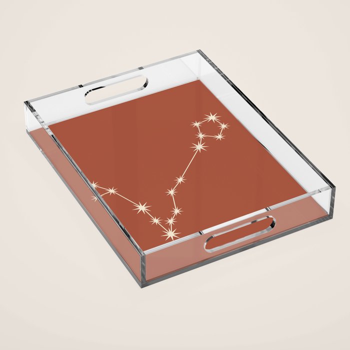 Pisces Zodiac Star Constellation Line Art Terracotta Red Acrylic Tray Gallery Image 1