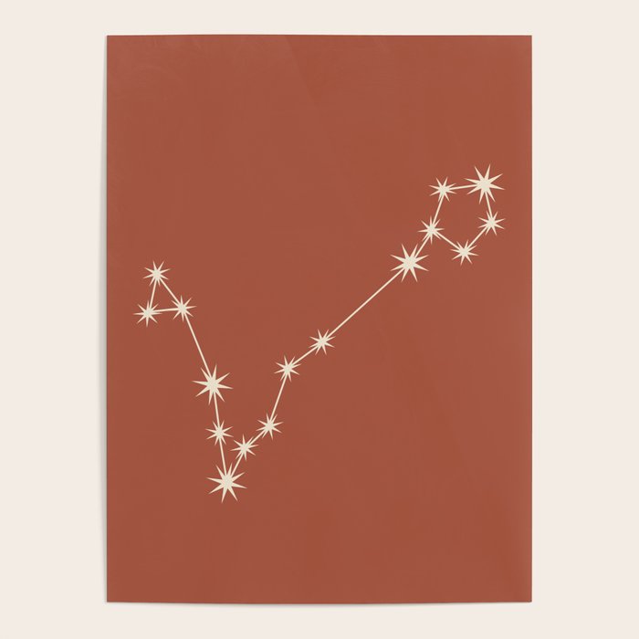 Pisces Zodiac Star Constellation Line Art Terracotta Red Poster Gallery Image 4