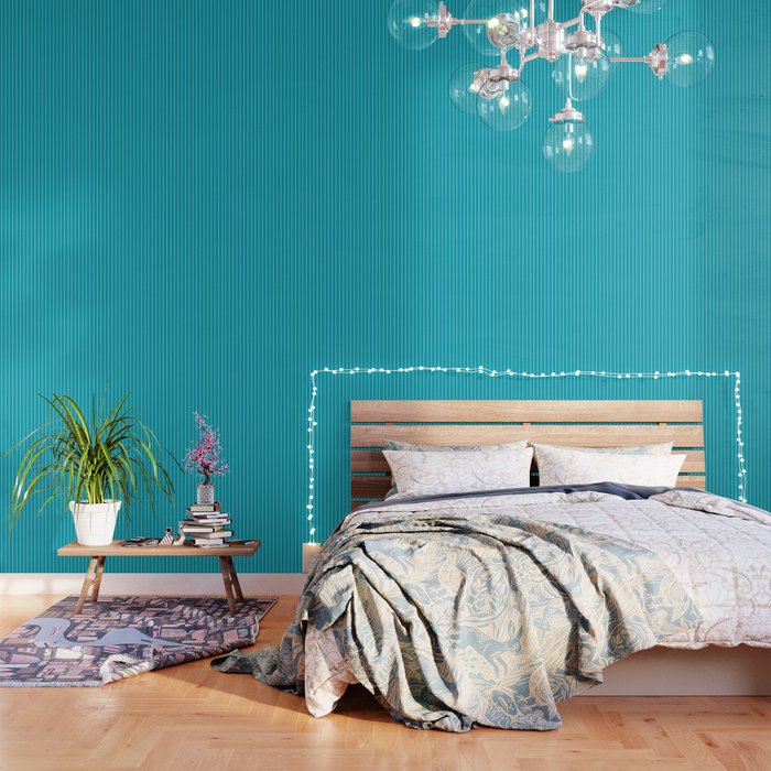 Minimal Line Curvature XV Bright Aqua Mid Century Modern Arch Abstract Wallpaper Gallery Image 1