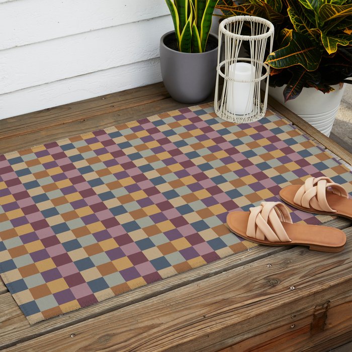 Checkered Multicolor Pattern VIII Retro Fall Outdoor Rug Gallery Image 2