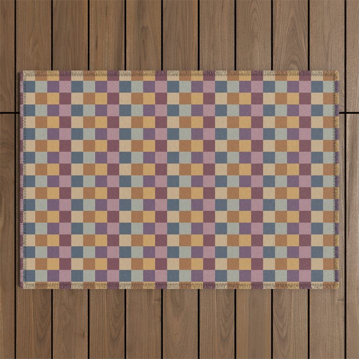 Checkered Multicolor Pattern VIII Retro Fall Outdoor Rug Gallery Image 1