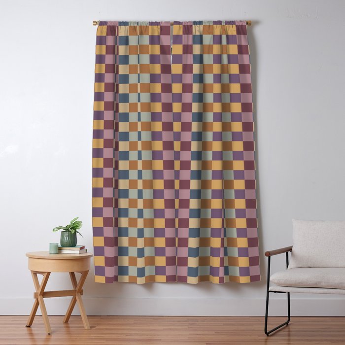 Checkered Multicolor Pattern VIII Retro Fall Window Curtain Gallery Image 1