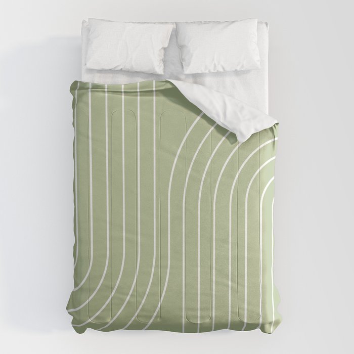Minimal Line Curvature XXII Pastel Green Mid Century Modern Arch Abstract Comforter Gallery Image 1