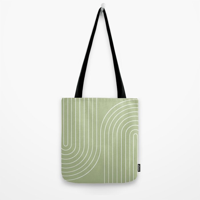 Minimal Line Curvature XXII Pastel Green Mid Century Modern Arch Abstract Tote Bag Gallery Image 2