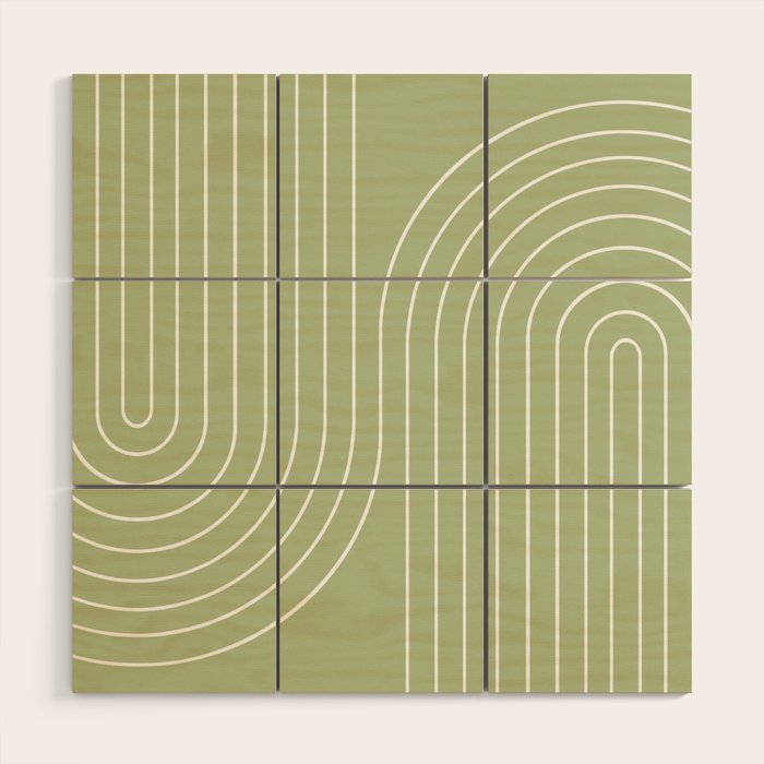 Minimal Line Curvature XXII Pastel Green Mid Century Modern Arch Abstract Wood Wall Art Gallery Image 1