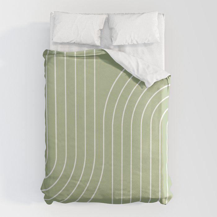 Minimal Line Curvature XXII Pastel Green Mid Century Modern Arch Abstract Duvet Cover Gallery Image 6