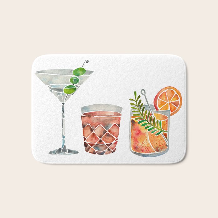 Classic Cocktails  - 1960s Watercolor Lineup Bath Mat Gallery Image 1
