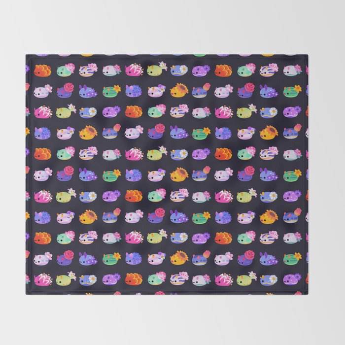 Flower sea slug - dark Throw Blanket Gallery Image 2