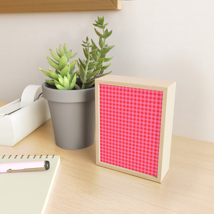 Gingham Checkered Plaid Pattern in Preppy Pink and Red Mini Art Print Gallery Image 2