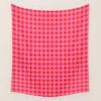 Gingham Checkered Plaid Pattern in Preppy Pink and Red Wall Tapestry Gallery Image 4