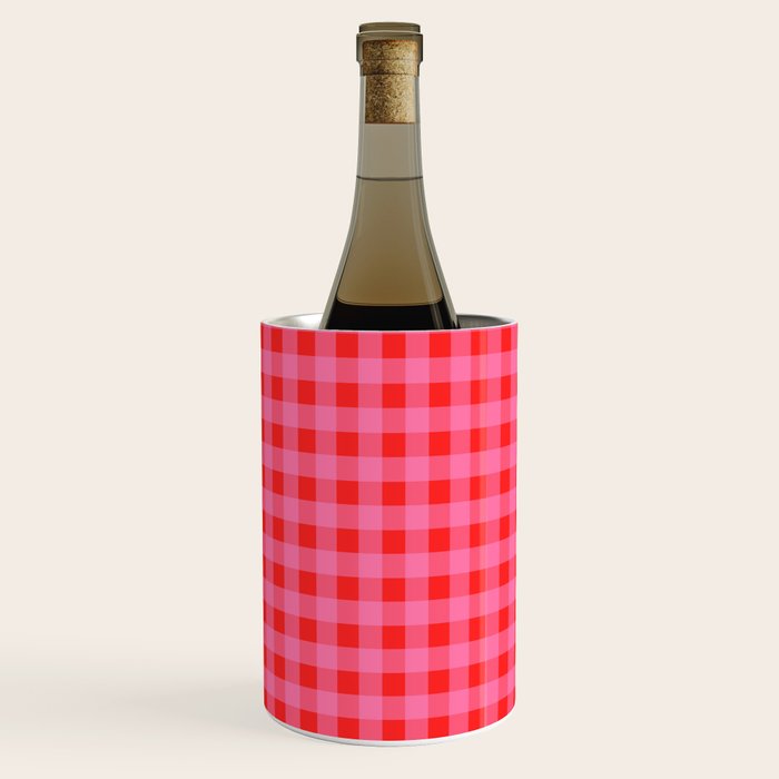 Gingham Checkered Plaid Pattern in Preppy Pink and Red Wine Chiller Gallery Image 3