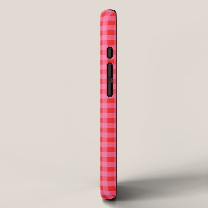 Gingham Checkered Plaid Pattern in Preppy Pink and Red iPhone Case Gallery Image 2