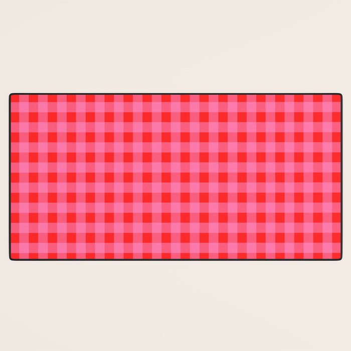 Gingham Checkered Plaid Pattern in Preppy Pink and Red Desk Mat Gallery Image 3