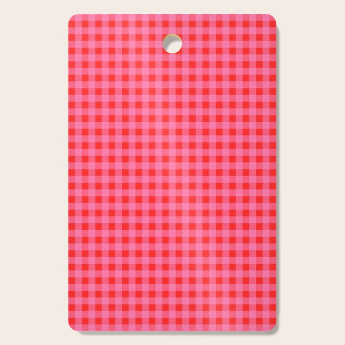 Gingham Checkered Plaid Pattern in Preppy Pink and Red Cutting Board Gallery Image 1