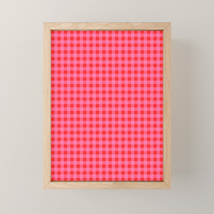 Gingham Checkered Plaid Pattern in Preppy Pink and Red Mini Art Print Gallery Image 1