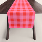 Gingham Checkered Plaid Pattern in Preppy Pink and Red Table Runner Gallery Image 1