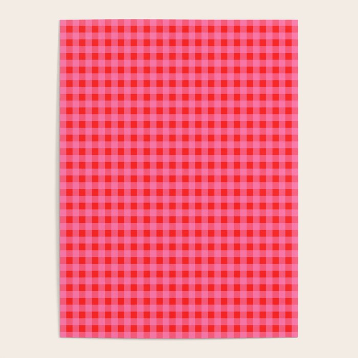 Gingham Checkered Plaid Pattern in Preppy Pink and Red Poster Gallery Image 4