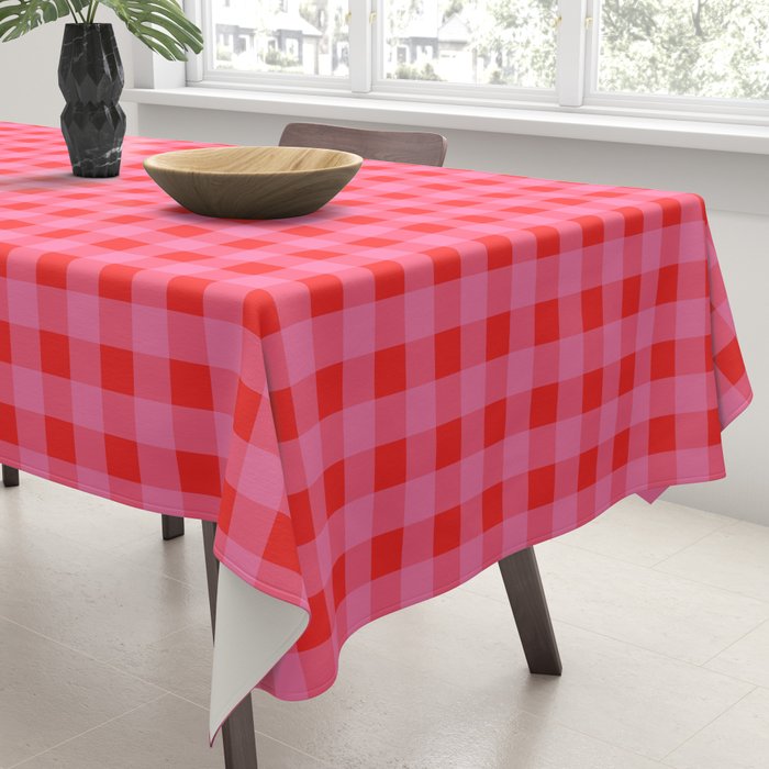 Gingham Checkered Plaid Pattern in Preppy Pink and Red Tablecloth Gallery Image 3