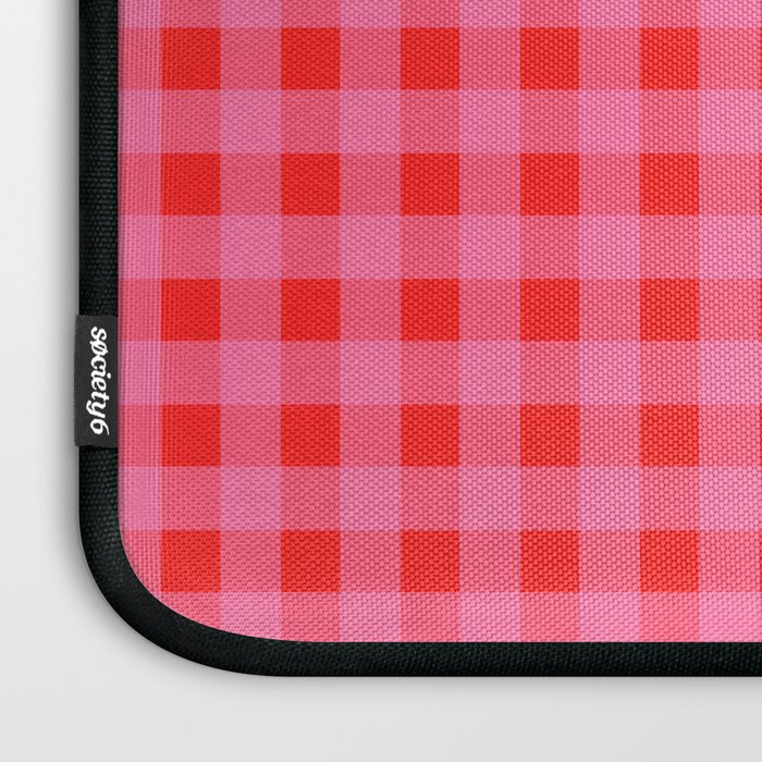 Gingham Checkered Plaid Pattern in Preppy Pink and Red Laptop Sleeve Gallery Image 3