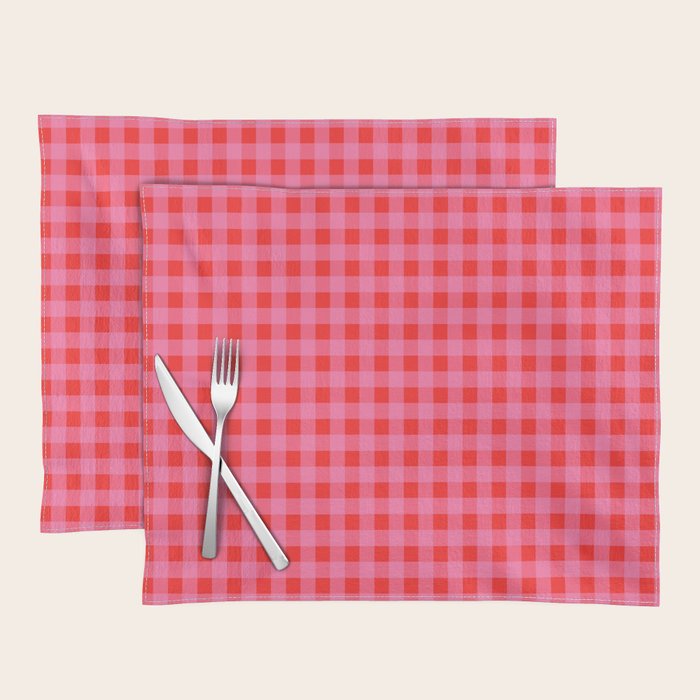 Gingham Checkered Plaid Pattern in Preppy Pink and Red Placemat Gallery Image 1