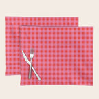 Gingham Checkered Plaid Pattern in Preppy Pink and Red Placemat Gallery Image 1