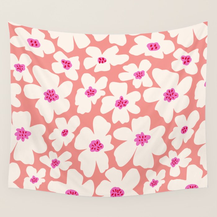 Retro Daisy - Magenta Mood Wall Tapestry Gallery Image 1