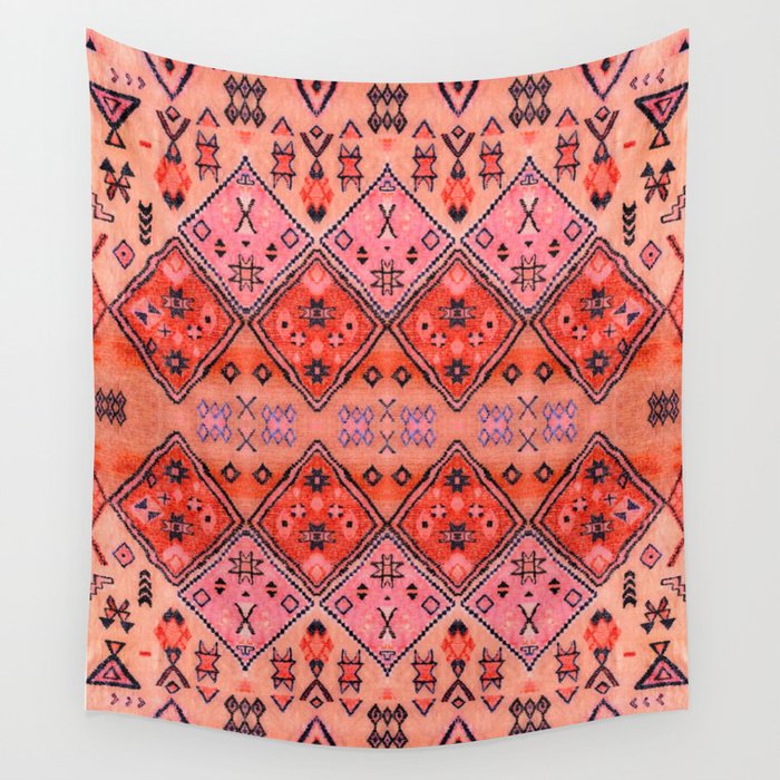 Bohemian Berber Orange Handmade Moroccan Fabric Texture Wall Tapestry Gallery Image 4