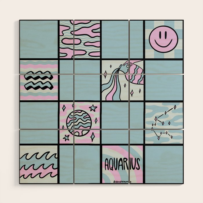 Aquarius Checkered Print Wood Wall Art Gallery Image 1