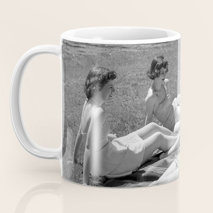 Relaxing By The River, Black and White Vintage Photo Coffee Mug Gallery Image 3