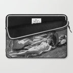 Relaxing By The River, Black and White Vintage Photo Laptop Sleeve Gallery Image 2