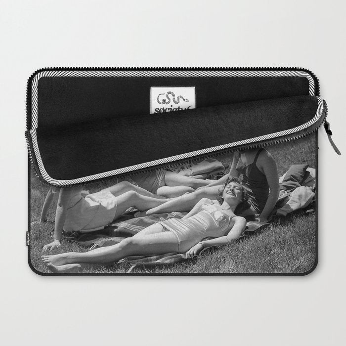 Relaxing By The River, Black and White Vintage Photo Laptop Sleeve Gallery Image 2