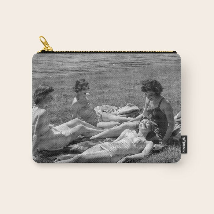 Relaxing By The River, Black and White Vintage Photo Carry All Pouch Gallery Image 1