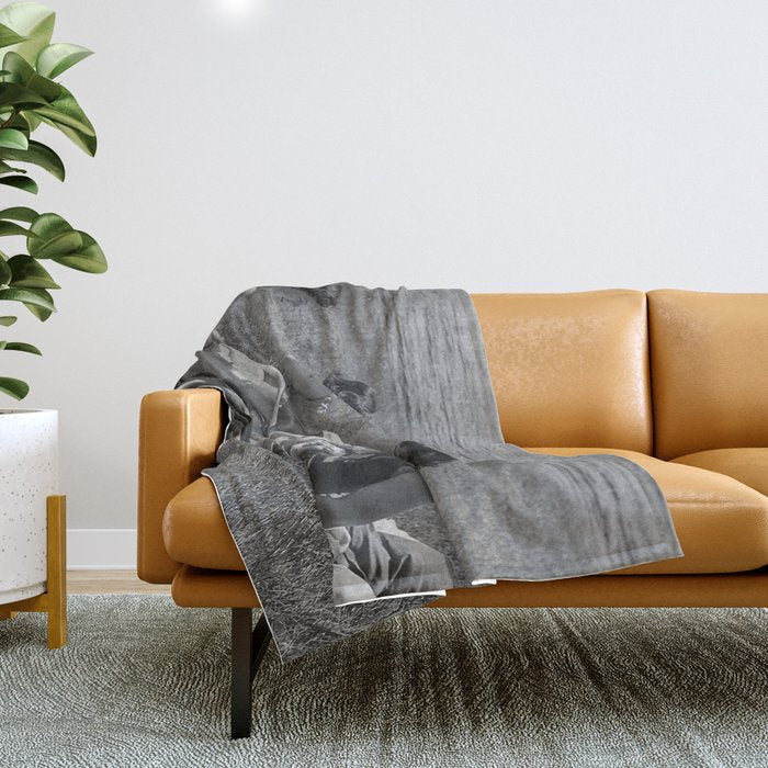 Relaxing By The River, Black and White Vintage Photo Throw Blanket Gallery Image 1