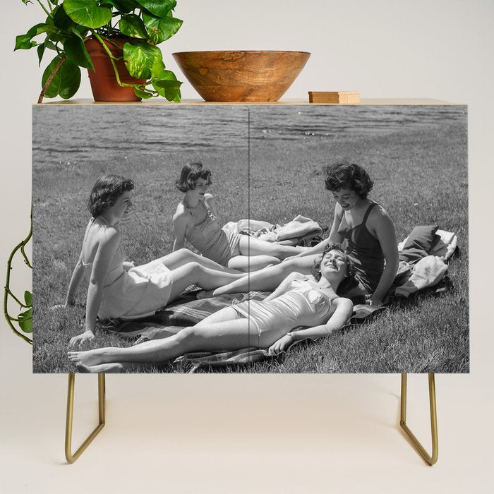 Relaxing By The River, Black and White Vintage Photo Credenza Gallery Image 1