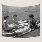 Relaxing By The River, Black and White Vintage Photo Wall Tapestry Gallery Image 4