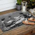 Relaxing By The River, Black and White Vintage Photo Outdoor Rug Gallery Image 2