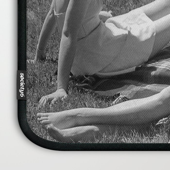 Relaxing By The River, Black and White Vintage Photo Laptop Sleeve Gallery Image 3
