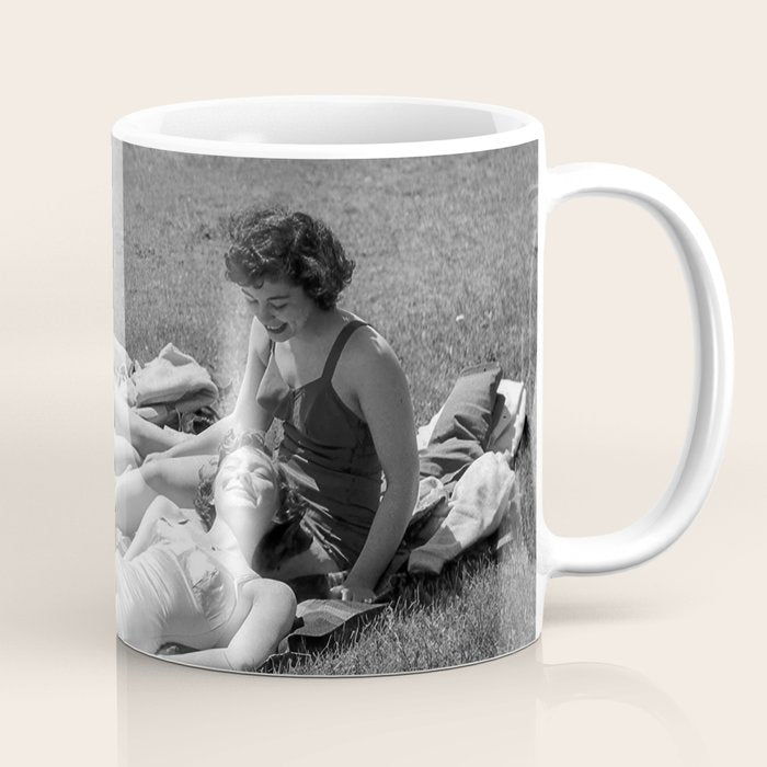 Relaxing By The River, Black and White Vintage Photo Coffee Mug Gallery Image 1