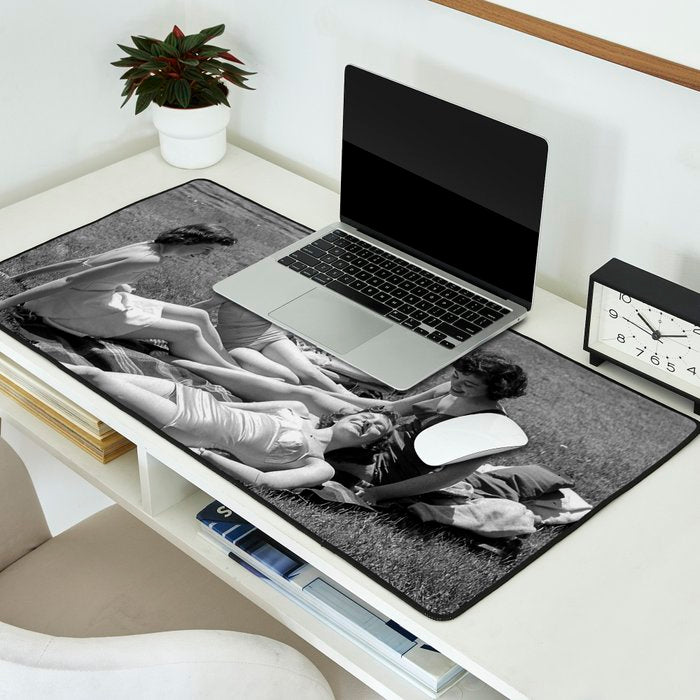 Relaxing By The River, Black and White Vintage Photo Desk Mat Gallery Image 2