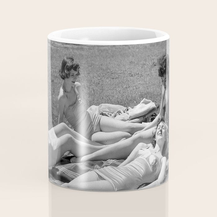 Relaxing By The River, Black and White Vintage Photo Coffee Mug Gallery Image 4
