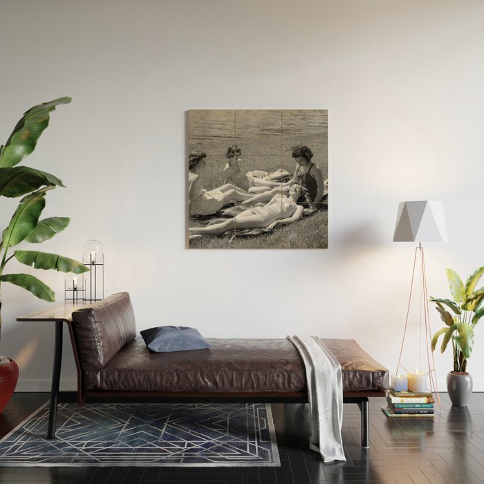 Relaxing By The River, Black and White Vintage Photo Wood Wall Art Gallery Image 2