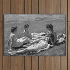 Relaxing By The River, Black and White Vintage Photo Outdoor Rug Gallery Image 1