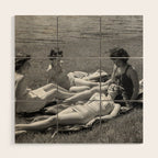 Relaxing By The River, Black and White Vintage Photo Wood Wall Art Gallery Image 1