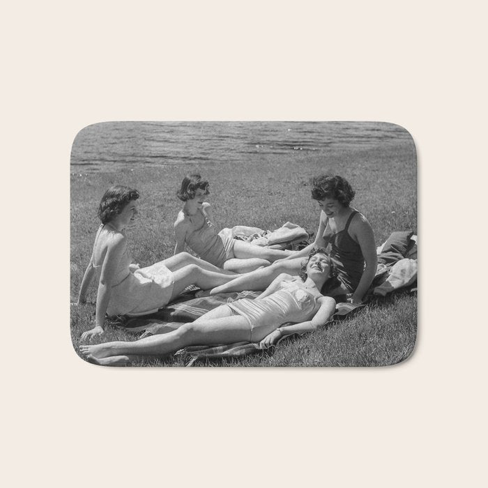 Relaxing By The River, Black and White Vintage Photo Bath Mat Gallery Image 1