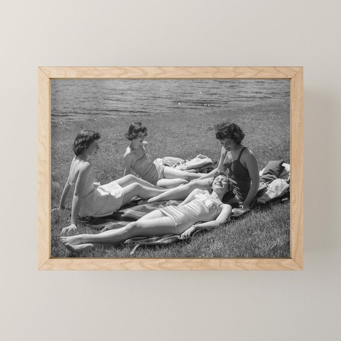 Relaxing By The River, Black and White Vintage Photo Mini Art Print Gallery Image 1