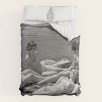 Relaxing By The River, Black and White Vintage Photo Duvet Cover Gallery Image 6