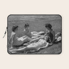 Relaxing By The River, Black and White Vintage Photo Laptop Sleeve Gallery Image 1