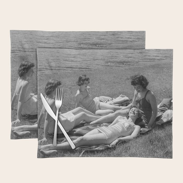 Relaxing By The River, Black and White Vintage Photo Placemat Gallery Image 1
