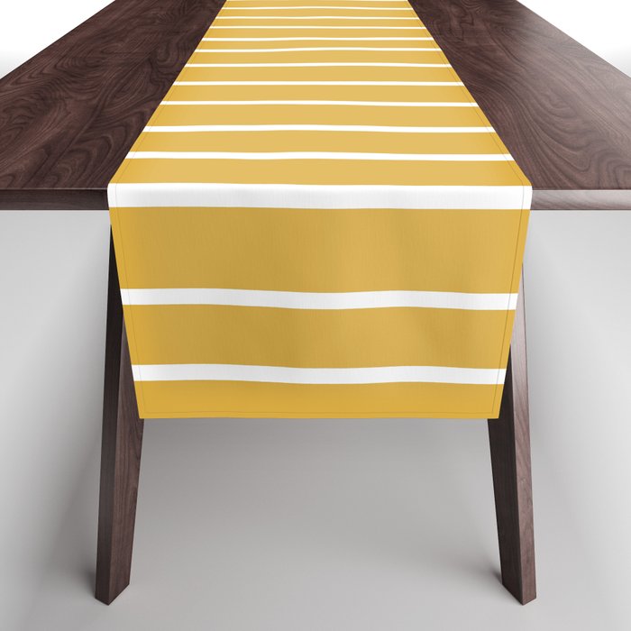Colorful Stripes, Mustard Yellow and White, Abstract Art Table Runner Gallery Image 1