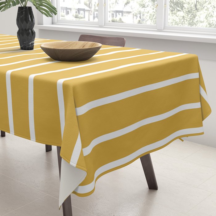 Colorful Stripes, Mustard Yellow and White, Abstract Art Tablecloth Gallery Image 3